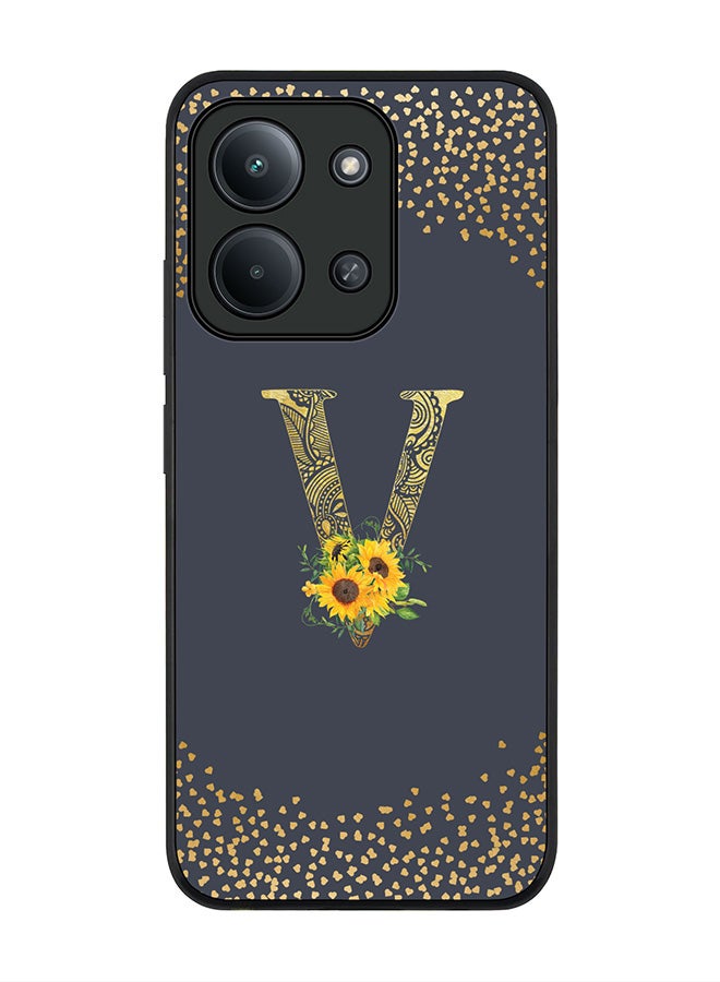 For Xiaomi Redmi 15C 4G Case,Slim fit Camera Protection, Shockproof Thin Phone cover  - Custom Floral Monogram - V  (Grey )